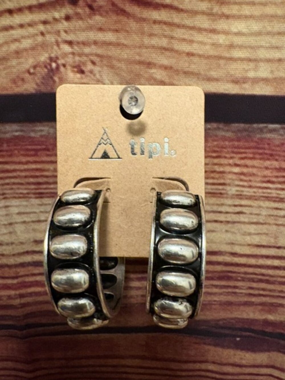 TIPI Western Bubble Bead Hoop Earrings Silver Tone NWT